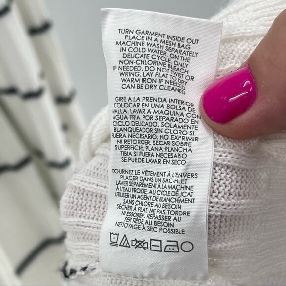 Cabi #5638 Dashes Ribbed White Black Stripe Cardigan Duster Sweater Size Medium - Picture 12 of 12